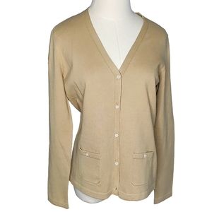 Jones NY Signature Camel Front Pockets Minimalist Capsule Preppy Button Cardigan